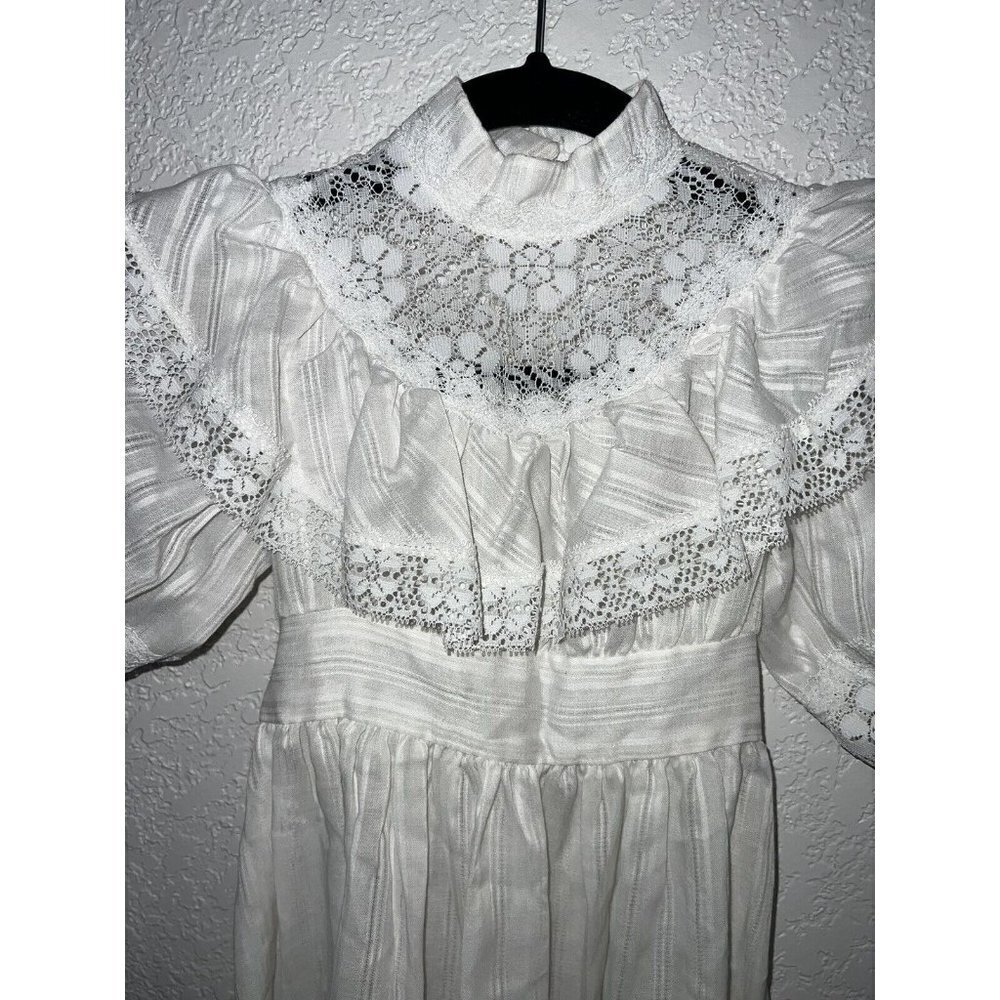 70’s - 80s Prom Dress Gunne Sax Style Prarie Vintage White Lace Dress D1 - Picture 6 of 8